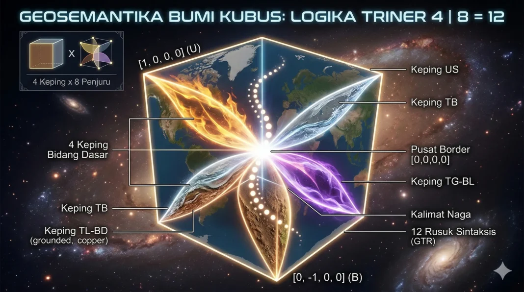 Struktur internal Bumi Kubus dengan 4 keping bidang dasar dan jalur Naga Triner.